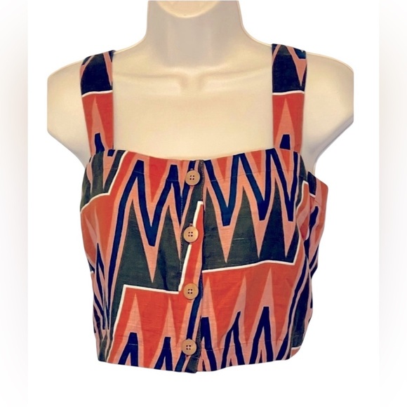 VERONICA BEARD Tiffany Square Neck Top, Sundance Abstract Linen, Size Large - Picture 1 of 11
